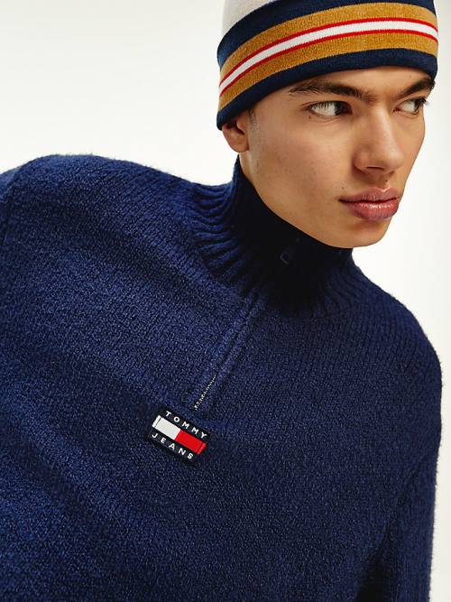 Swetry Tommy Hilfiger Tommy Badge Mock Turtleneck Jumper Męskie Niebieskie | TH358ECS