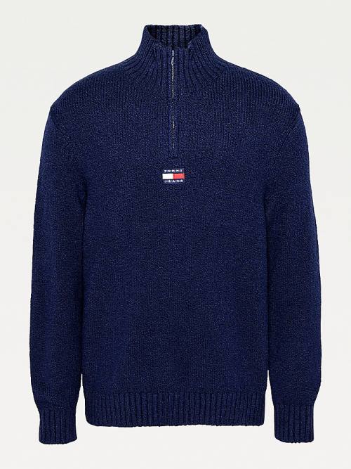 Swetry Tommy Hilfiger Tommy Badge Mock Turtleneck Jumper Męskie Niebieskie | TH358ECS