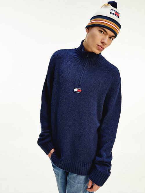 Swetry Tommy Hilfiger Tommy Badge Mock Turtleneck Jumper Męskie Niebieskie | TH358ECS