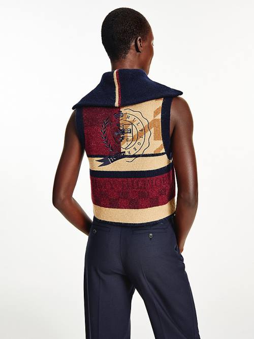 Swetry Tommy Hilfiger Tommy Icons Patchwork Vest Damskie Beżowe | TH192GSL