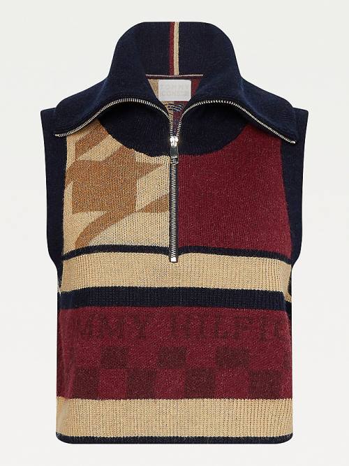 Swetry Tommy Hilfiger Tommy Icons Patchwork Vest Damskie Beżowe | TH192GSL