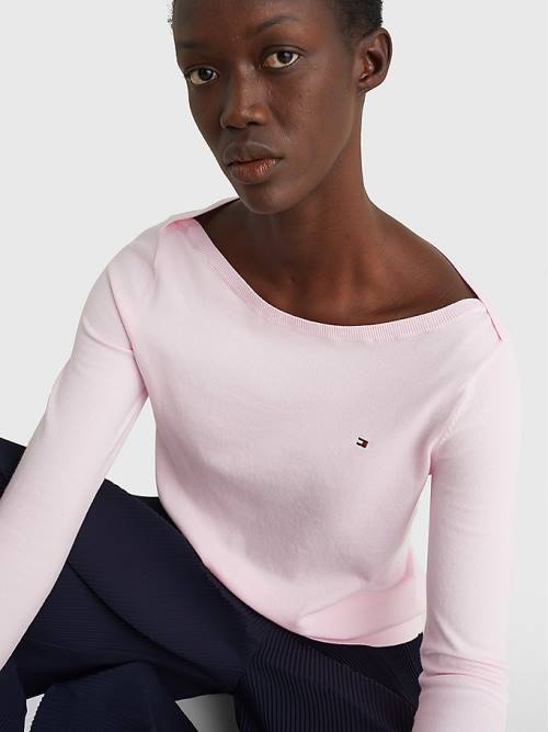 Swetry Tommy Hilfiger Łódź Neck Organic Bawełniane Jumper Damskie Różowe | TH026BTE