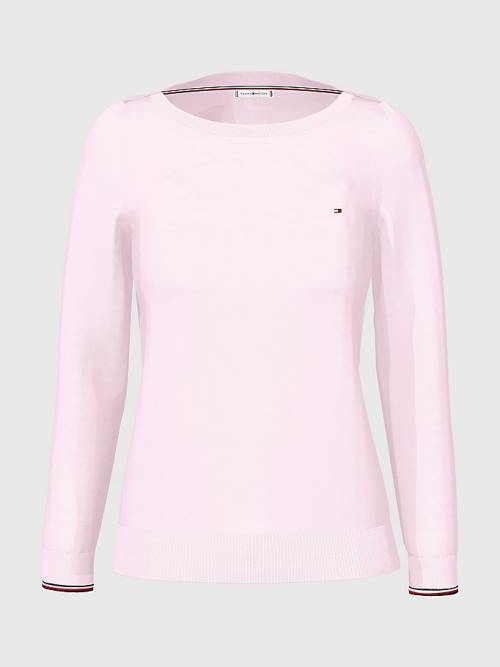 Swetry Tommy Hilfiger Łódź Neck Organic Bawełniane Jumper Damskie Różowe | TH026BTE