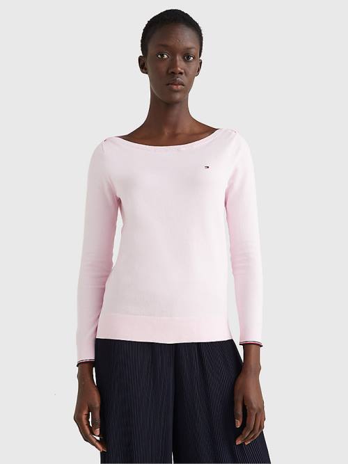 Swetry Tommy Hilfiger Łódź Neck Organic Bawełniane Jumper Damskie Różowe | TH026BTE