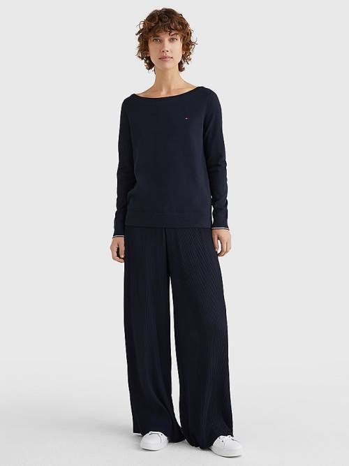 Swetry Tommy Hilfiger Łódź Neck Organic Bawełniane Jumper Damskie Niebieskie | TH286UHM