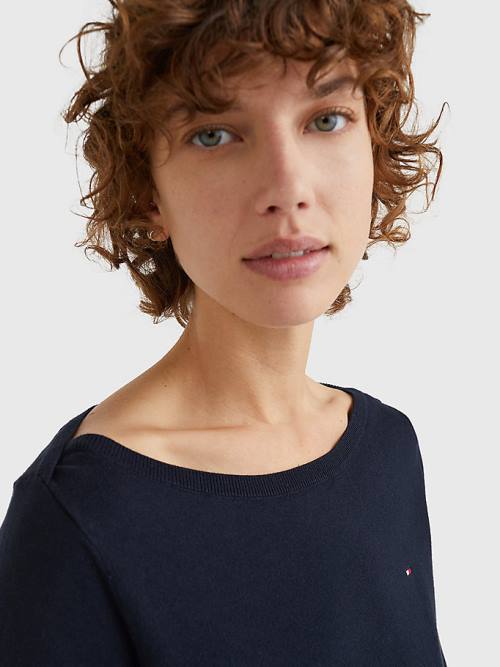 Swetry Tommy Hilfiger Łódź Neck Organic Bawełniane Jumper Damskie Niebieskie | TH286UHM