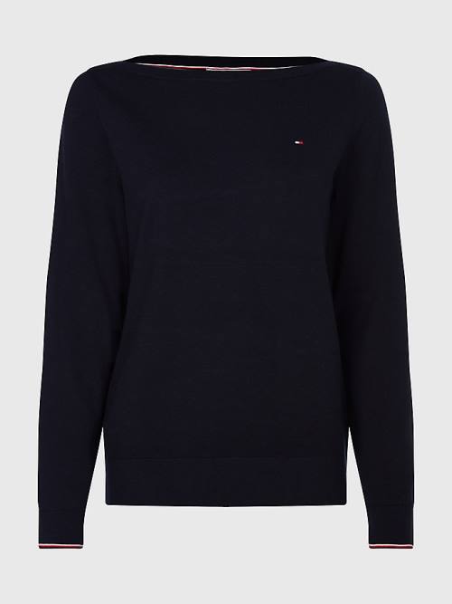 Swetry Tommy Hilfiger Łódź Neck Organic Bawełniane Jumper Damskie Niebieskie | TH286UHM