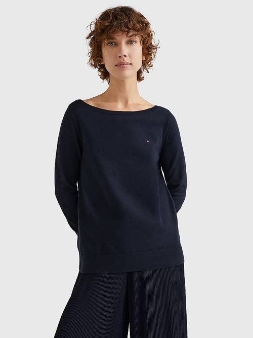 Swetry Tommy Hilfiger Łódź Neck Organic Bawełniane Jumper Damskie Niebieskie | TH286UHM