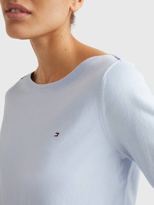 Swetry Tommy Hilfiger Łódź Neck Organic Bawełniane Jumper Damskie Niebieskie | TH710GJH