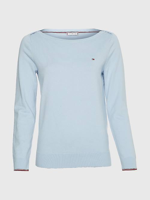 Swetry Tommy Hilfiger Łódź Neck Organic Bawełniane Jumper Damskie Niebieskie | TH710GJH