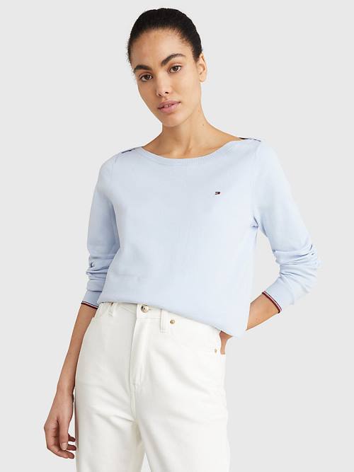 Swetry Tommy Hilfiger Łódź Neck Organic Bawełniane Jumper Damskie Niebieskie | TH710GJH