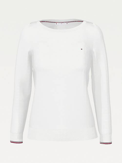 Swetry Tommy Hilfiger Łódź Neck Organic Bawełniane Jumper Damskie Białe | TH967XFD