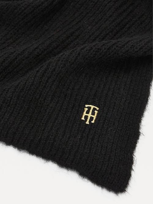 Szaliki Tommy Hilfiger Alpaca Wool Blend Monogram Damskie Czarne | TH931EBV