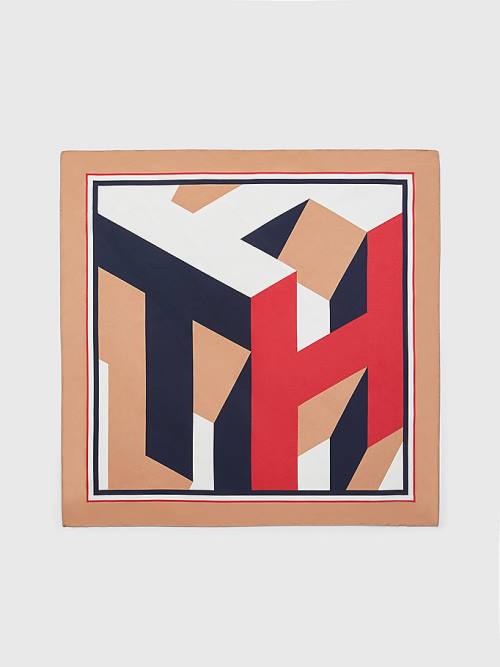 Szaliki Tommy Hilfiger Iconic Monogram Silk Bandana Damskie Beżowe | TH390ZHS