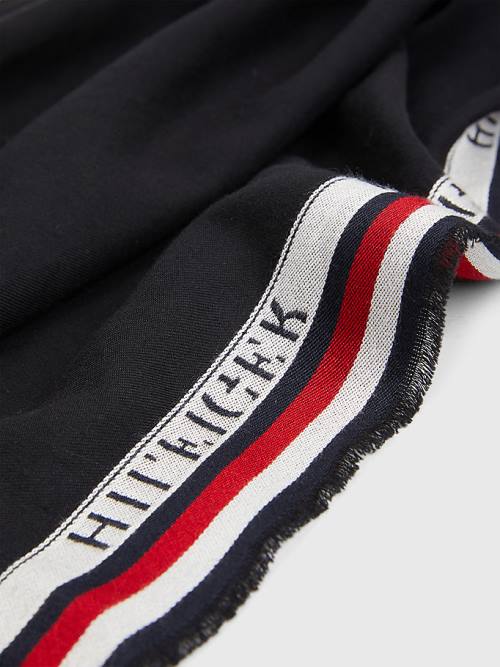 Szaliki Tommy Hilfiger Signature Tape Logo Selvedge Męskie Czarne | TH327KCE