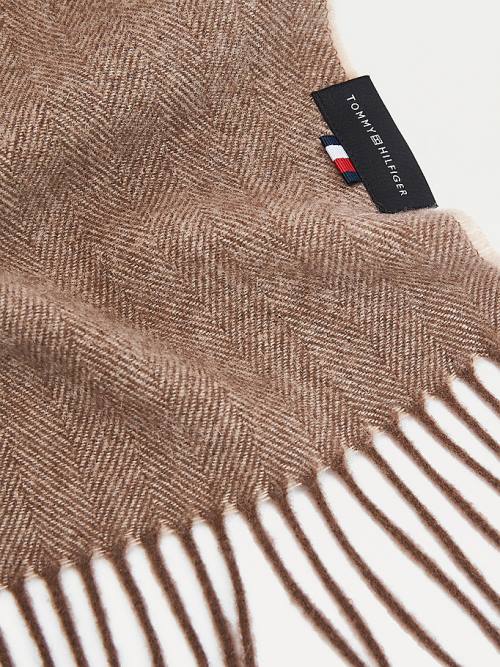 Szaliki Tommy Hilfiger Uptown Pure Wool Herringbone Męskie Brązowe | TH896NIO