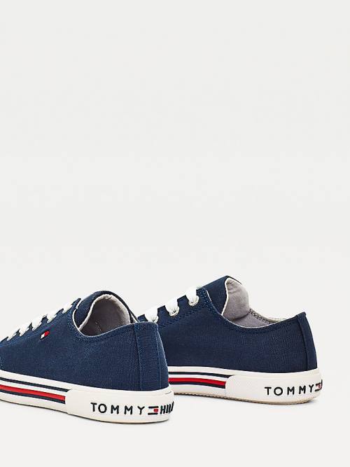 Trampki Tommy Hilfiger Bawełniane Płócienne Koronkowe-Up Low-Top Chłopięce Niebieskie | TH172NCG