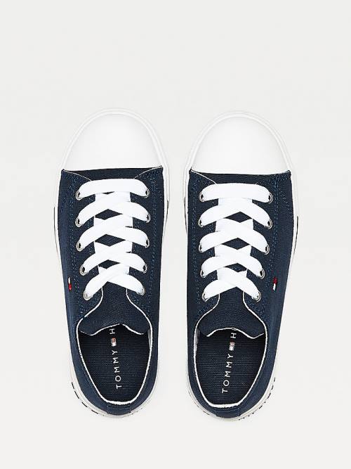 Trampki Tommy Hilfiger Bawełniane Płócienne Koronkowe-Up Low-Top Chłopięce Niebieskie | TH172NCG