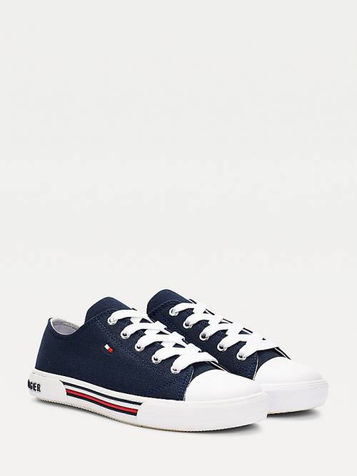 Trampki Tommy Hilfiger Bawełniane Płócienne Koronkowe-Up Low-Top Chłopięce Niebieskie | TH172NCG