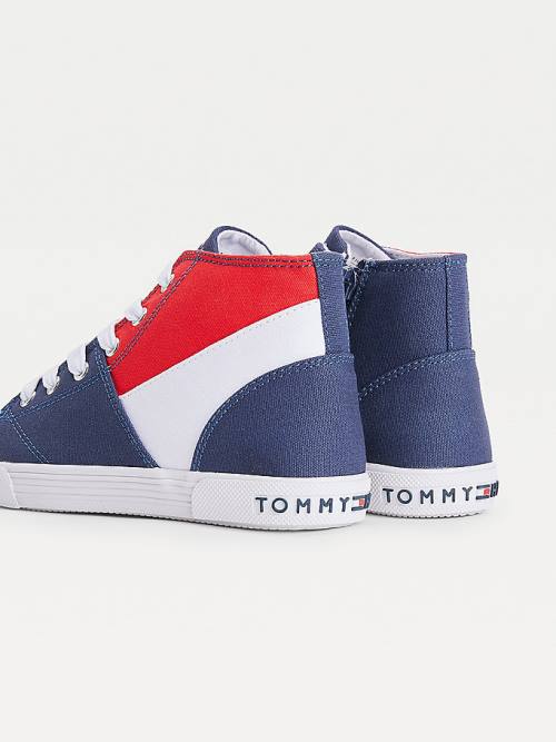 Trampki Tommy Hilfiger Colour-Blocked Recycled Bawełniane Płócienne High-Top Dziewczynka Niebieskie | TH296NGZ