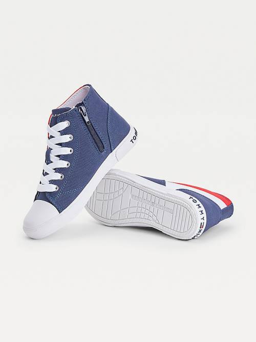 Trampki Tommy Hilfiger Colour-Blocked Recycled Bawełniane Płócienne High-Top Dziewczynka Niebieskie | TH296NGZ