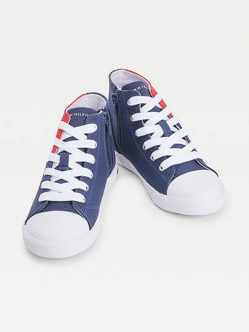 Trampki Tommy Hilfiger Colour-Blocked Recycled Bawełniane Płócienne High-Top Dziewczynka Niebieskie | TH296NGZ