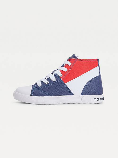 Trampki Tommy Hilfiger Colour-Blocked Recycled Bawełniane Płócienne High-Top Dziewczynka Niebieskie | TH296NGZ