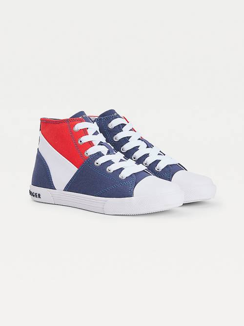 Trampki Tommy Hilfiger Colour-Blocked Recycled Bawełniane Płócienne High-Top Dziewczynka Niebieskie | TH296NGZ