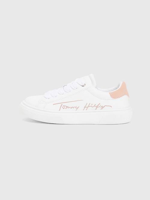 Trampki Tommy Hilfiger Contrast Signature Logo Dziewczynka Białe | TH725XVP