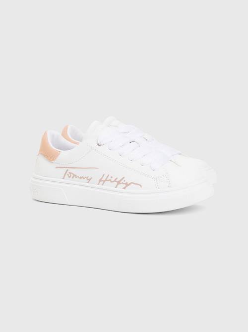 Trampki Tommy Hilfiger Contrast Signature Logo Dziewczynka Białe | TH725XVP