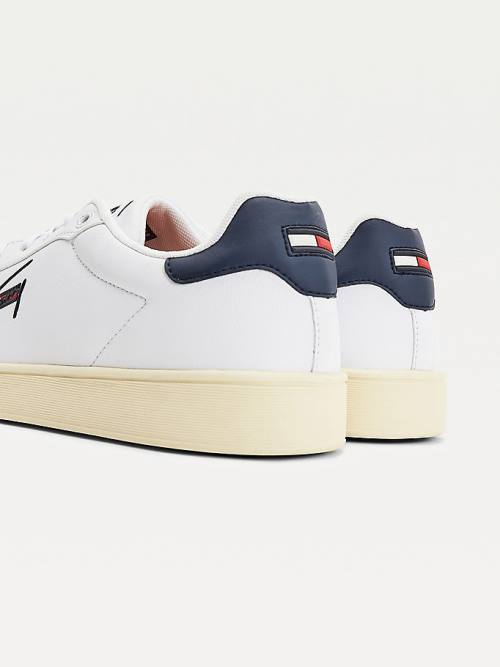 Trampki Tommy Hilfiger Cupsole Skórzane Logo Męskie Białe | TH643MNC