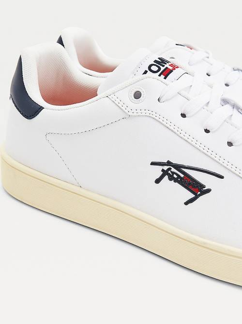 Trampki Tommy Hilfiger Cupsole Skórzane Logo Męskie Białe | TH643MNC