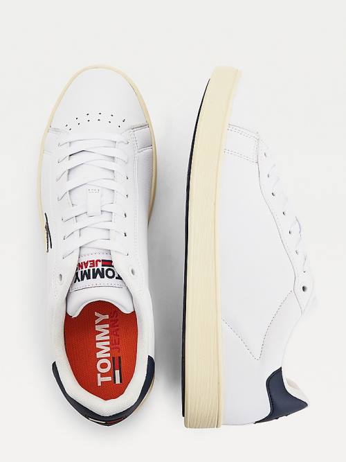 Trampki Tommy Hilfiger Cupsole Skórzane Logo Męskie Białe | TH643MNC