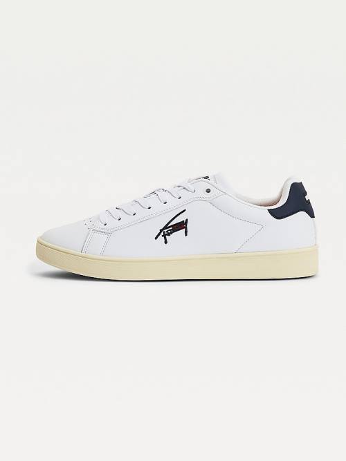 Trampki Tommy Hilfiger Cupsole Skórzane Logo Męskie Białe | TH643MNC