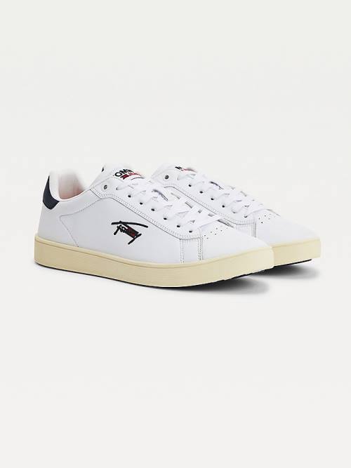 Trampki Tommy Hilfiger Cupsole Skórzane Logo Męskie Białe | TH643MNC