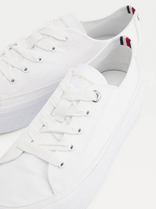 Trampki Tommy Hilfiger Essential Monochrome Vulcanised Flatform Damskie Białe | TH416WYZ