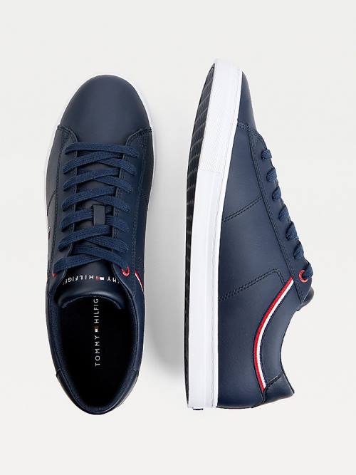 Trampki Tommy Hilfiger Essential Signature Detail Skórzane Męskie Niebieskie | TH637SRT