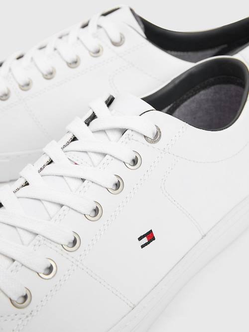 Trampki Tommy Hilfiger Essential Skórzane Koronkowe-Up Męskie Białe | TH462CKF