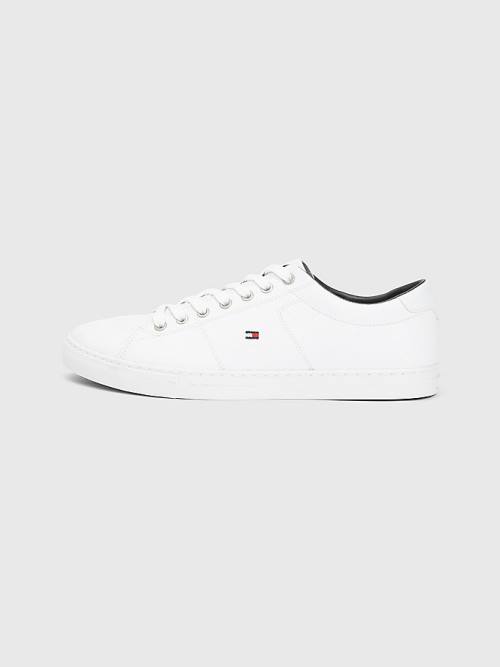 Trampki Tommy Hilfiger Essential Skórzane Koronkowe-Up Męskie Białe | TH462CKF