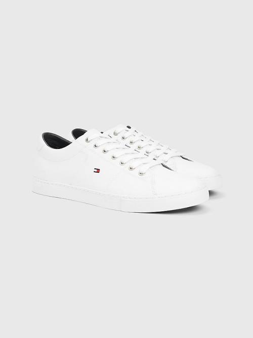 Trampki Tommy Hilfiger Essential Skórzane Koronkowe-Up Męskie Białe | TH462CKF