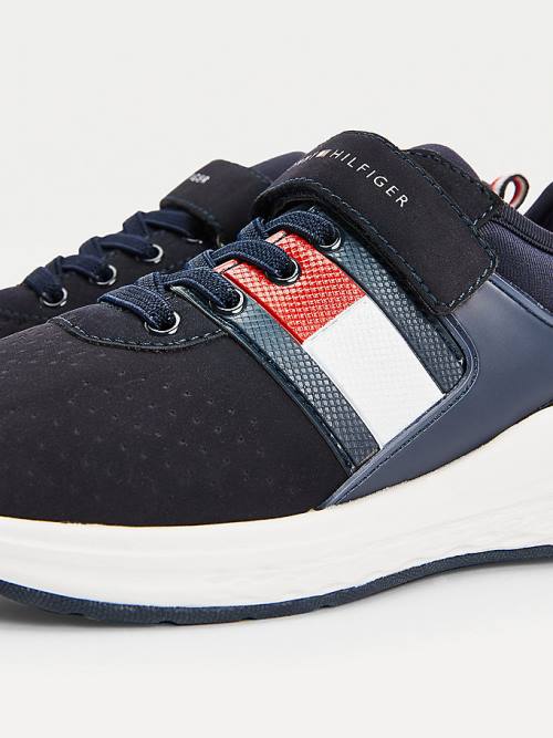 Trampki Tommy Hilfiger Flag Panel Paskiem Zapinane Koronkowe-Up Chłopięce Niebieskie | TH345DYT