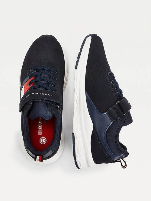 Trampki Tommy Hilfiger Flag Panel Paskiem Zapinane Koronkowe-Up Chłopięce Niebieskie | TH345DYT