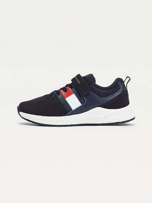 Trampki Tommy Hilfiger Flag Panel Paskiem Zapinane Koronkowe-Up Chłopięce Niebieskie | TH345DYT