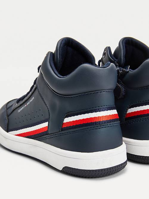 Trampki Tommy Hilfiger High-Top Koronkowe-Up Chłopięce Niebieskie | TH083ODW