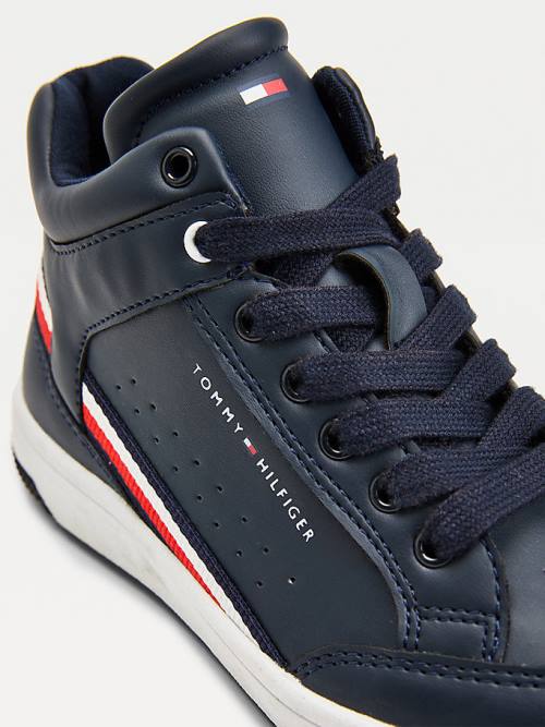 Trampki Tommy Hilfiger High-Top Koronkowe-Up Chłopięce Niebieskie | TH083ODW