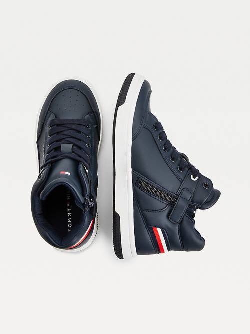 Trampki Tommy Hilfiger High-Top Koronkowe-Up Chłopięce Niebieskie | TH083ODW