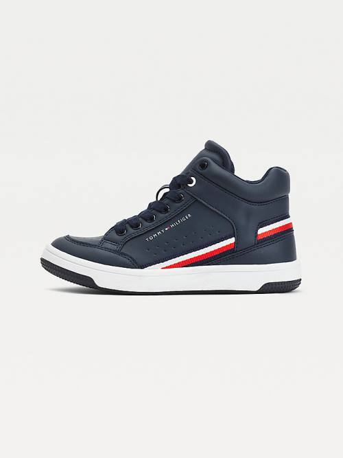 Trampki Tommy Hilfiger High-Top Koronkowe-Up Chłopięce Niebieskie | TH083ODW