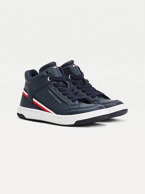 Trampki Tommy Hilfiger High-Top Koronkowe-Up Chłopięce Niebieskie | TH083ODW