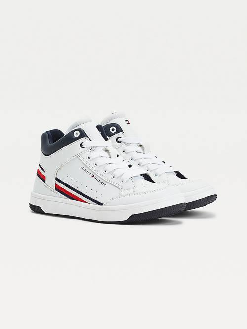 Trampki Tommy Hilfiger High-Top Koronkowe-Up Chłopięce Białe | TH274VUS