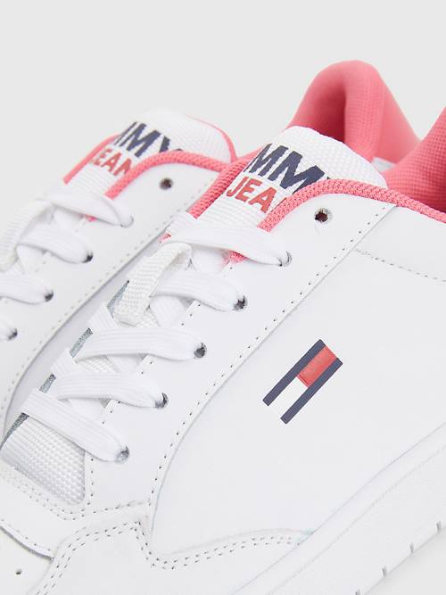 Trampki Tommy Hilfiger Klasyczne Skórzane Cupsole Damskie Białe | TH689ISA